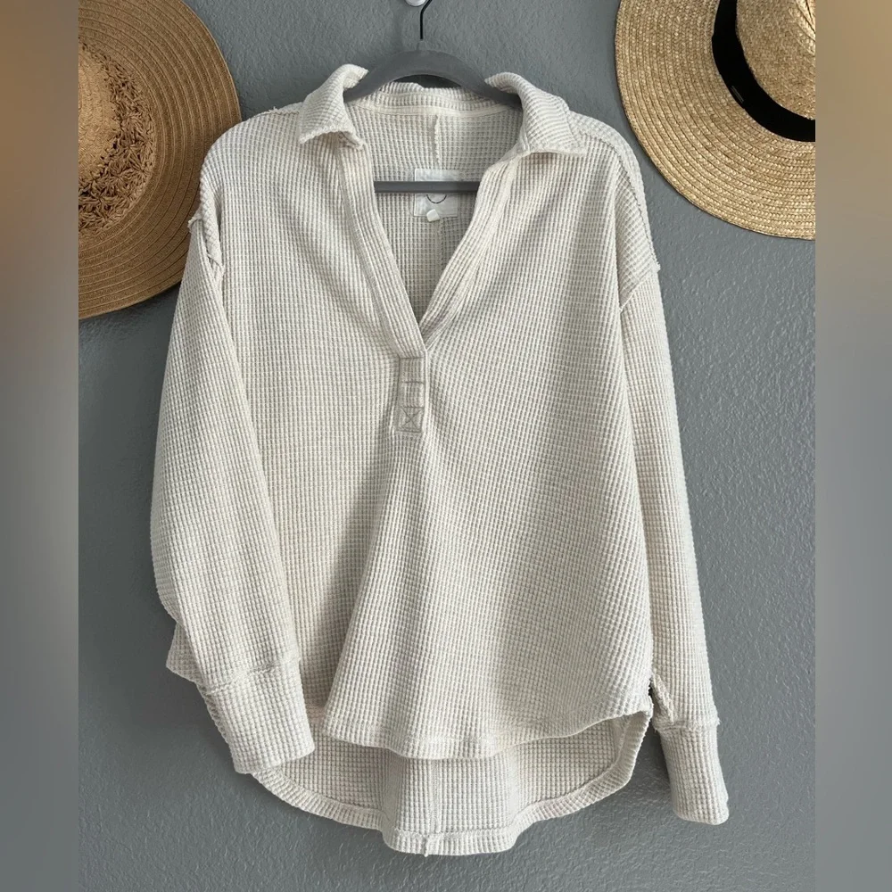 Aerie waffle polo shirt in heather frost - Picture 4 of 4